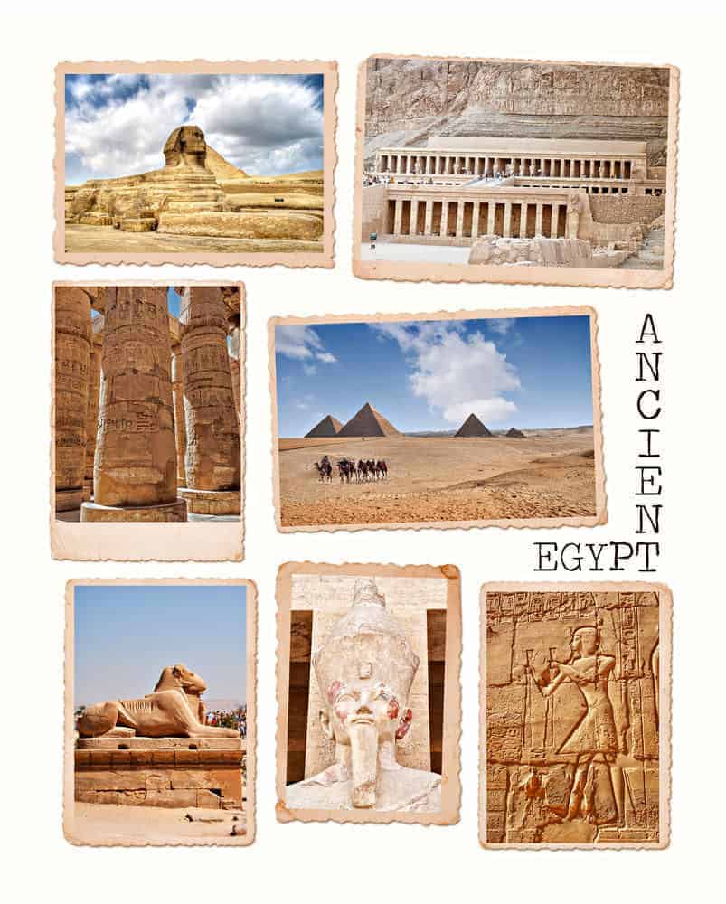 Collection of images from the ancient wonders of Egypt.