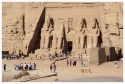 Colossal Statue of Rameses II in Abu Simbel Temple. It is located about 200 miles south of Aswan