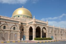The Grand Mosque is a mosque in Dubai, United Arab Emirates. It is located between the textile souk and the Dubai Museum close to a small stream in the Bur Dubai area, just south of the Hindu Temple