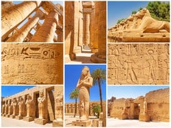 Karnak consists of huge pillars, towering columns, massive avenues of sphinxes, and an obelisk that stands 97-feet tall and weighs 323-tons (646000 pounds).There is a sphinx avenue for over a mile and half and 1500 sphinx statues once connected (and still) Karnak and Luxor temples together. This road was used once a year during the OPET festival (the honeymoon for God Amun Ra & his wife Goddess Mut).
