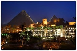 Mena House is a beautiful and unique hotel in Cairo, with its own rich and colourful history. Fascinating guests have frequented the property since 1869 and it has continuously held the attention of royalty and political thinkers. This palatial hotel is located in the shadows of the Great Pyramids of Giza in Cairo and it is surrounded by 40 acres of verdant green gardens.