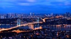 The Bosphorus Bridge, also called the First Bosphorus Bridge or simply the First Bridge, is one of two suspension bridges spanning the Bosphorus strait in Istanbul, Turkey; thus connecting Europe and Asia.