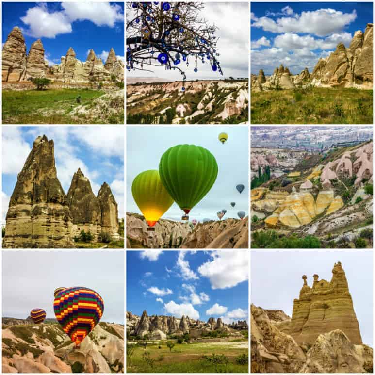 Cappadocia, Turkey. Collage travel - cave mountain landscapes