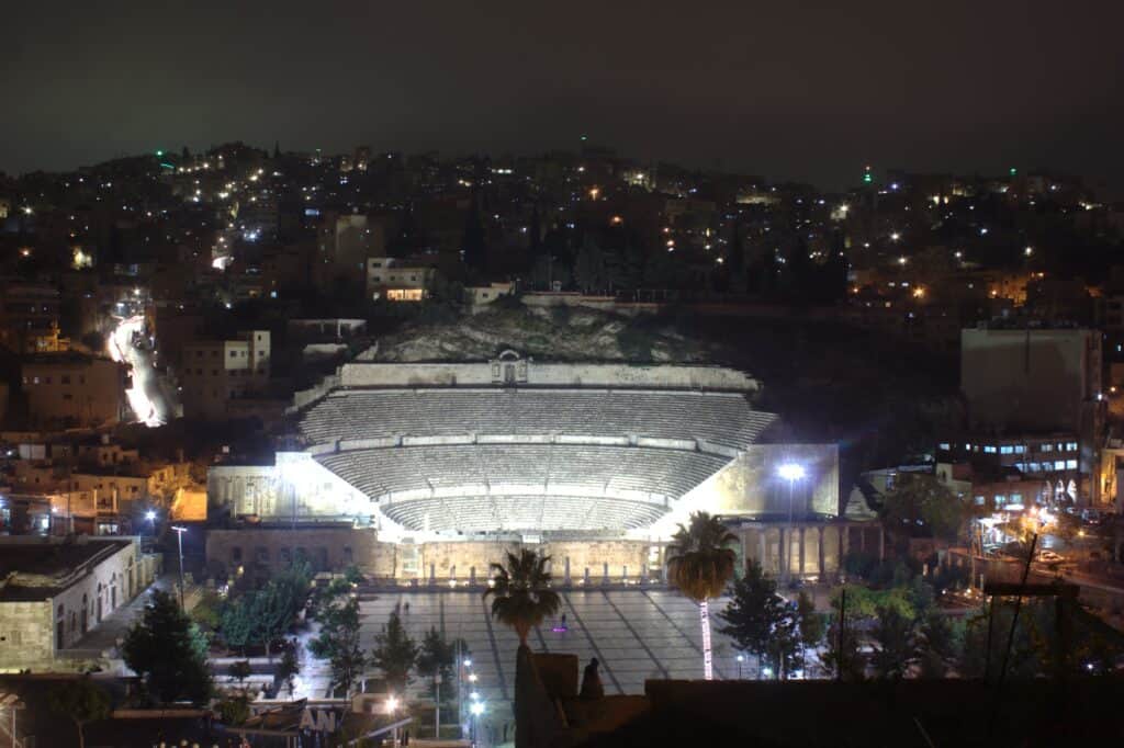 The Roman Theatre in Amman at night