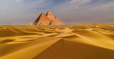 Sunset view of Pyramid complex of Giza, in Cairo, Egypt